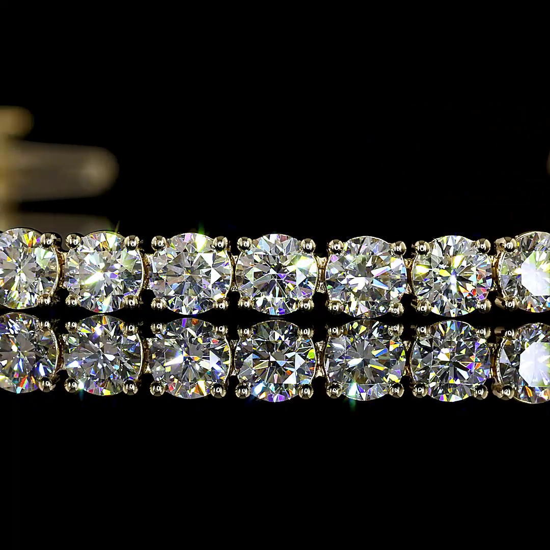 Lab-Grown 7 Carat Round E-F-VS Diamond 14K Yellow Gold Tennis Bracelet