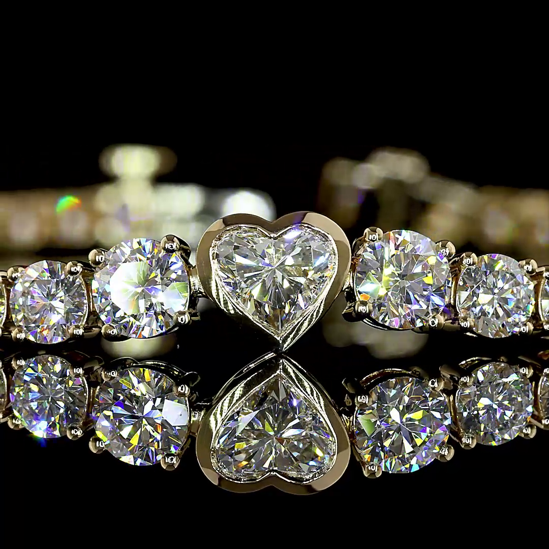 Lab-Grown 5.48 Carat Heart E-F-VS Diamond 14K Yellow Gold Tennis Bracelet