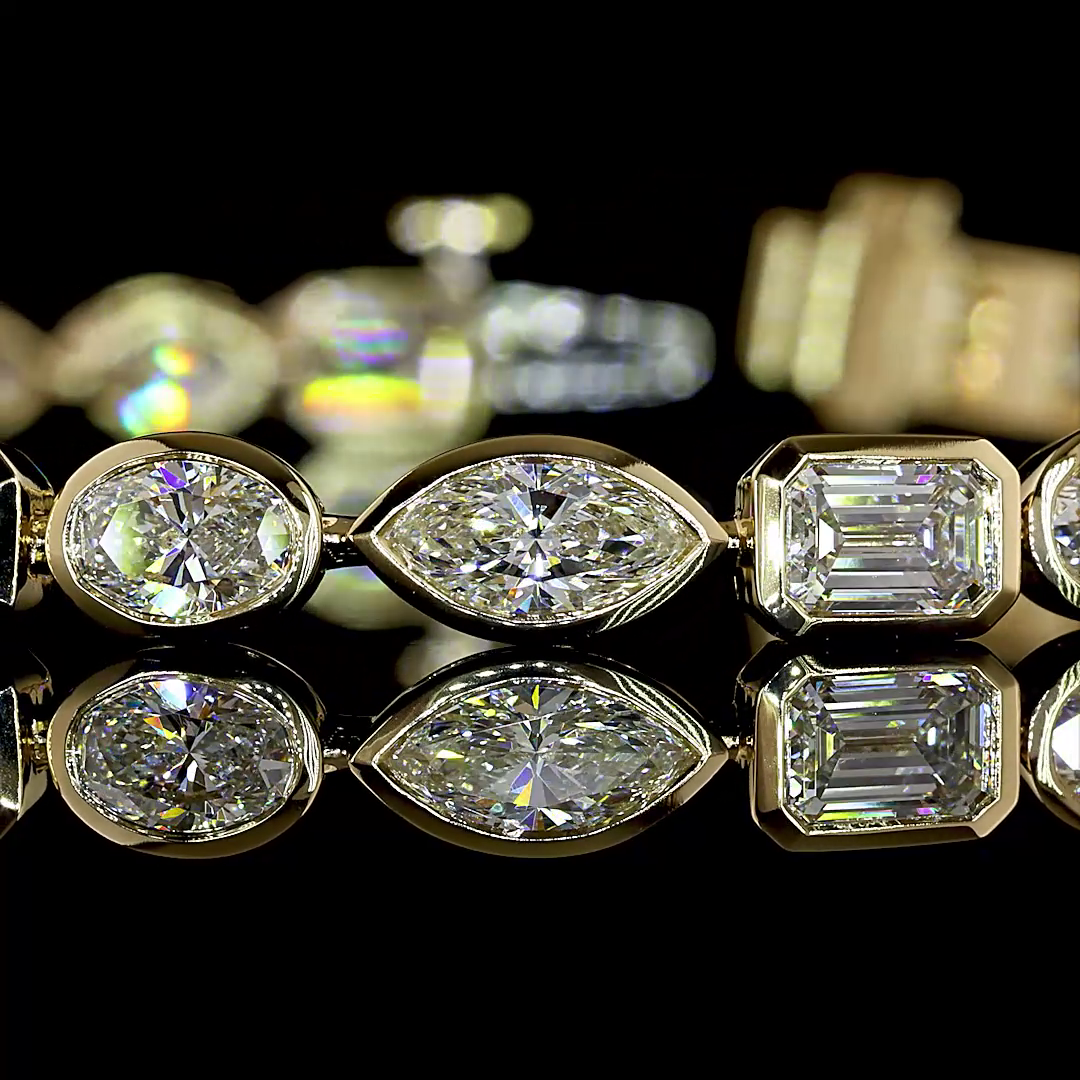 Lab-Grown 7.81 Carat MIX E-F-VS1 Diamond 14K Yellow Gold Tennis Bracelet