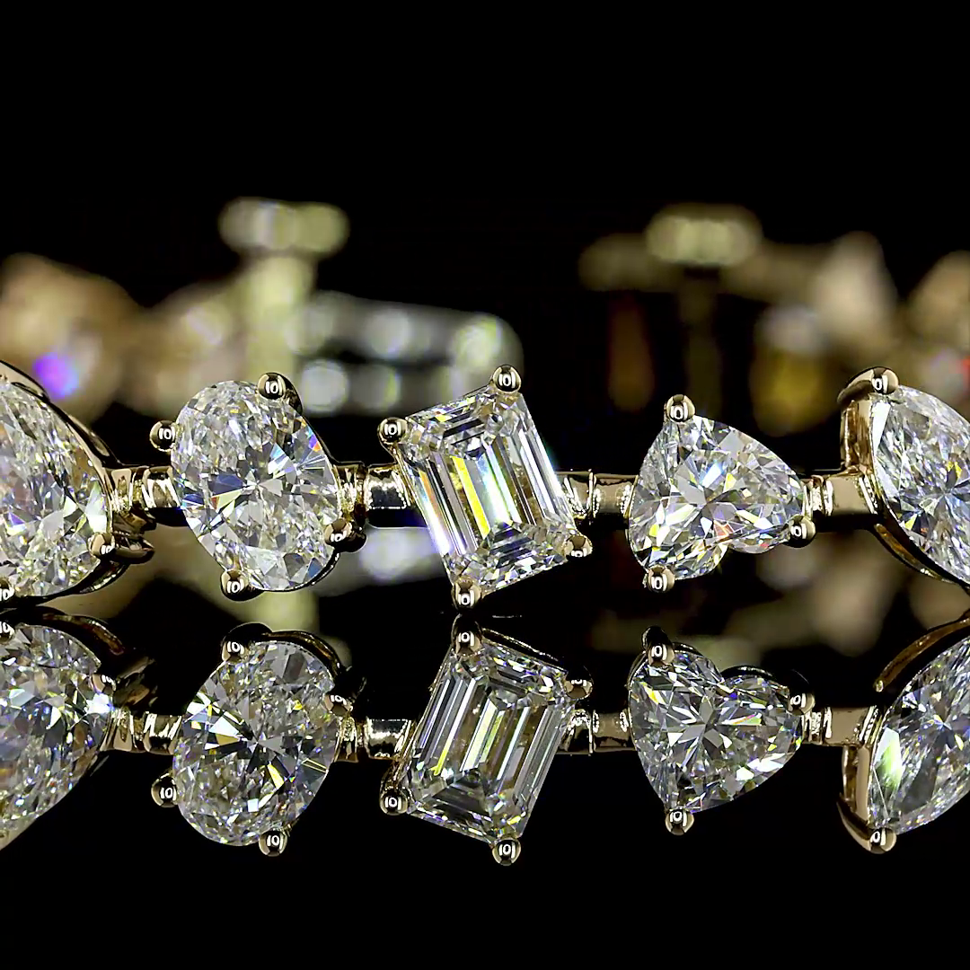 Lab-Grown 7.52 Carat MIX E-F-VS1 Diamond 14K Yellow Gold Station Bracelet