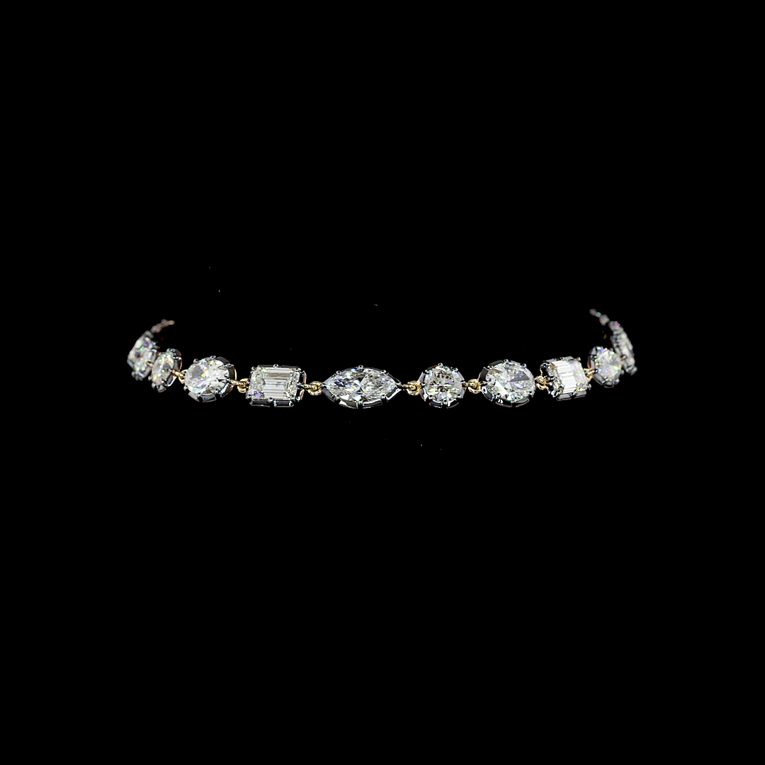 Lab-Grown 8.1 Carat MIX E-F-VS1 Diamond 14K Yellow Gold Station Bracelet