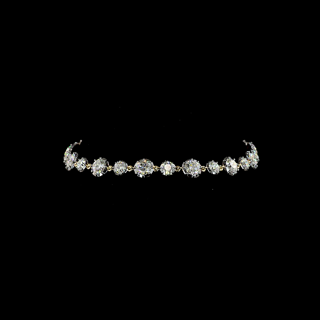 Lab-Grown 6.66 Carat Round E-F-VS2 Diamond 14K Yellow Gold Station Bracelet