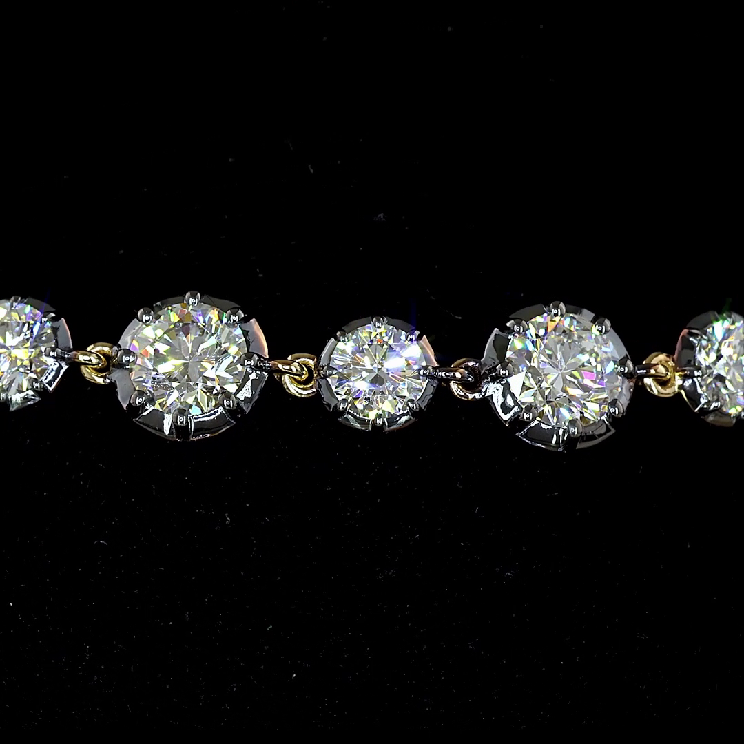 Lab-Grown 6.52 Carat Round E-F-VS2 Diamond 14K Yellow Gold Station Bracelet