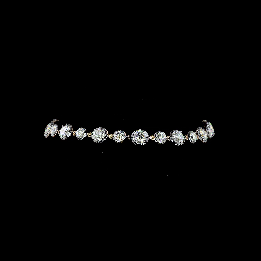 Lab-Grown 6.59 Carat Round E-F-VS Diamond 14K Yellow Gold Station Bracelet