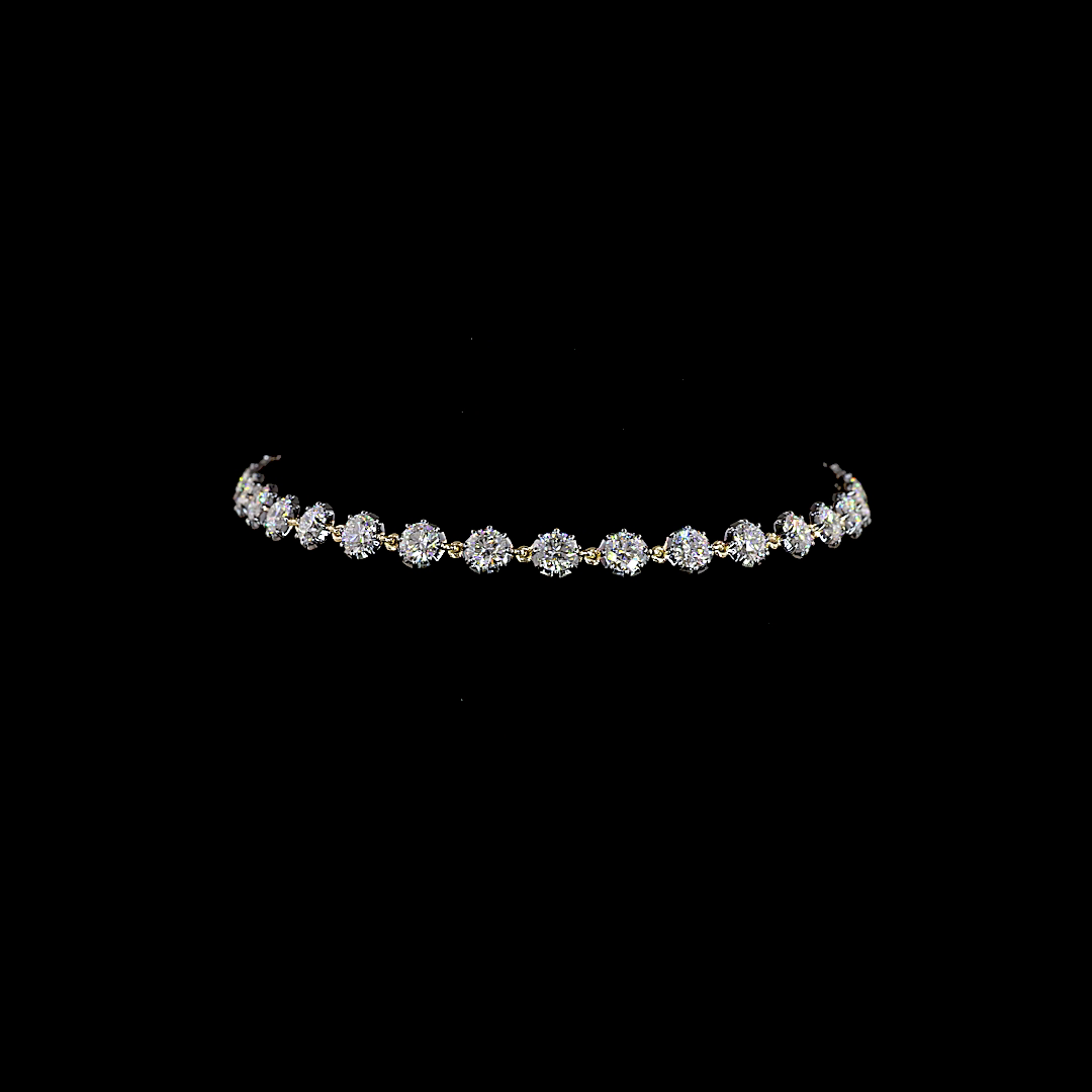 Lab-Grown 4.46 Carat Round E-F-VS1 Diamond 14K Yellow Gold Station Bracelet