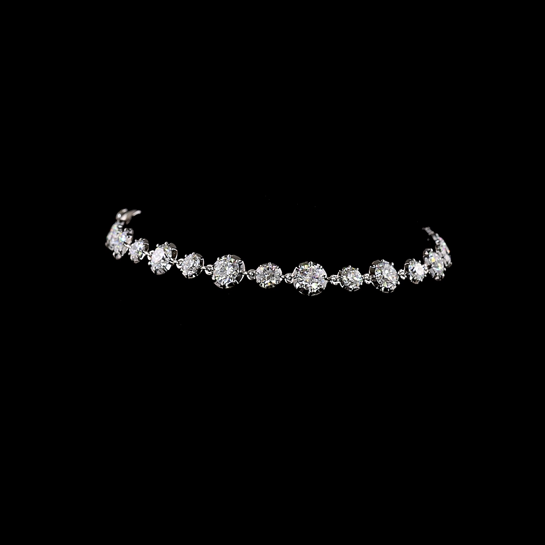 Lab-Grown 6.42 Carat Round E-F-VS1 Diamond 14K White Gold Station Bracelet