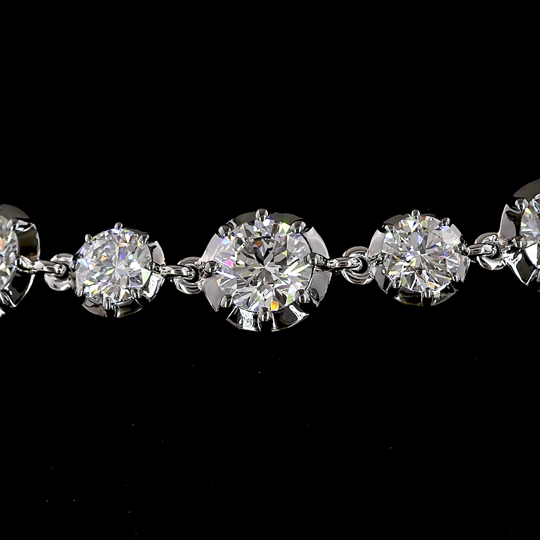 Lab-Grown 6.42 Carat Round E-F-VS1 Diamond 14K White Gold Station Bracelet