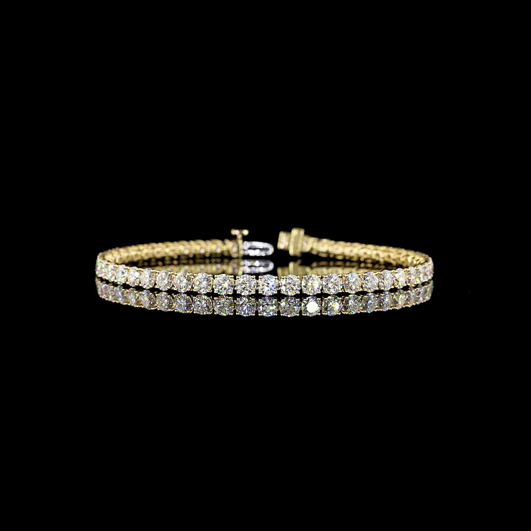 Lab-Grown 8.35 Carat Round E-F-VS1 Diamond 14K Yellow Gold Tennis Bracelet