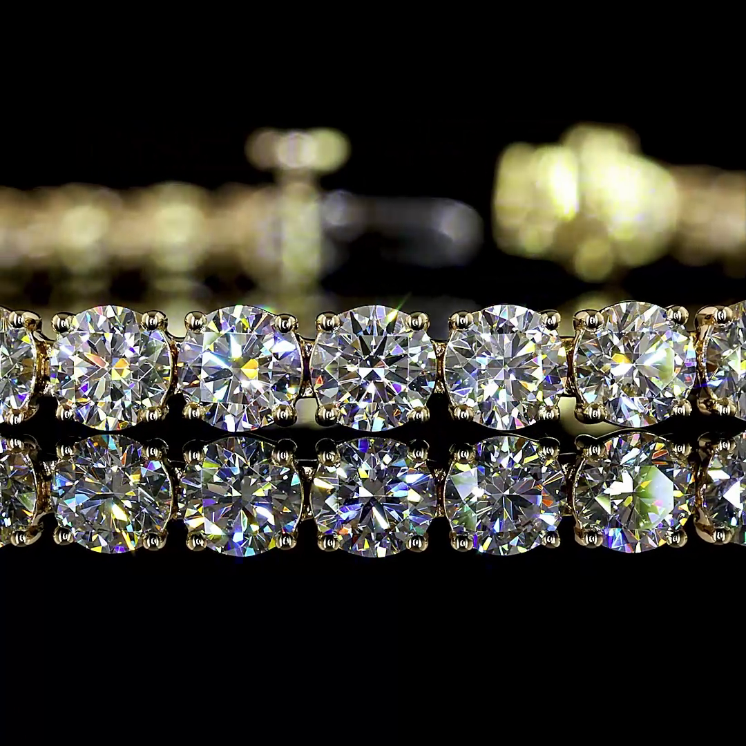 Lab-Grown 8.35 Carat Round E-F-VS1 Diamond 14K Yellow Gold Tennis Bracelet