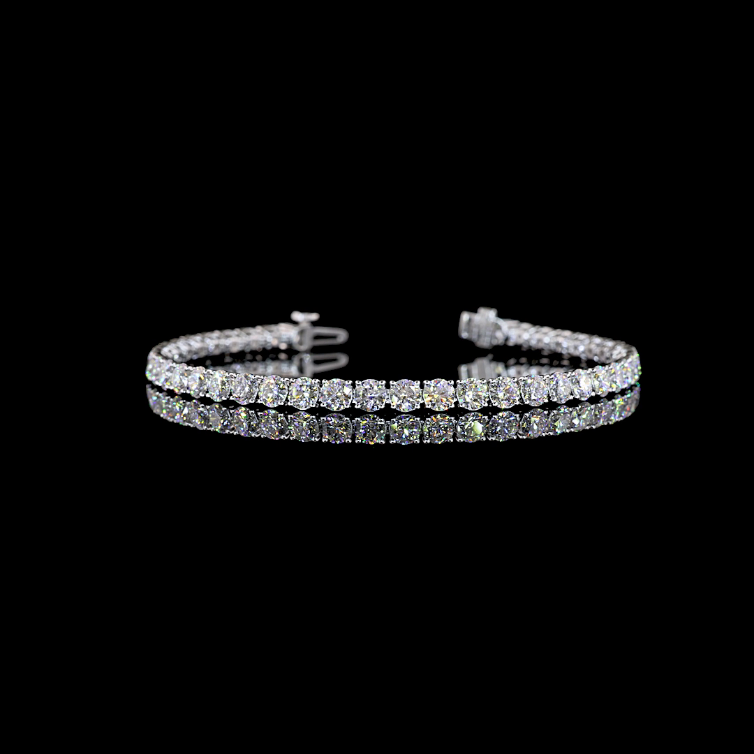 Lab-Grown 8.26 Carat Round E-F-VS2 Diamond 14K White Gold Tennis Bracelet