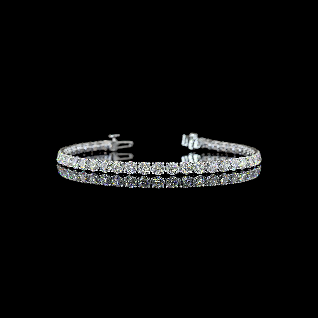 Lab-Grown 8.04 Carat Round E-F-VS1 Diamond 14K White Gold Tennis Bracelet