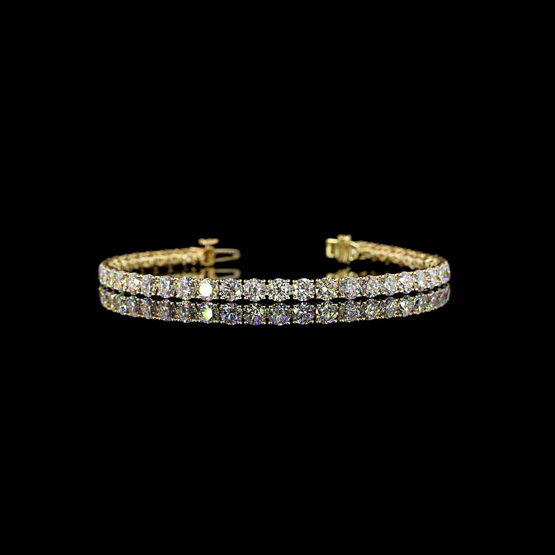 Lab-Grown 7.89 Carat Round E-F-VS1 Diamond 14K Yellow Gold Tennis Bracelet