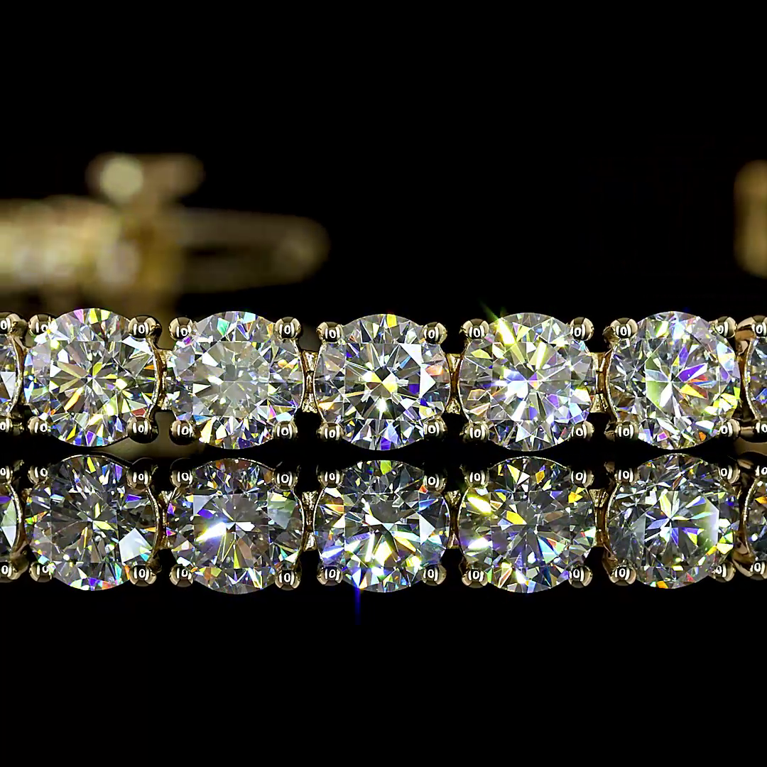 Lab-Grown 7.89 Carat Round E-F-VS1 Diamond 14K Yellow Gold Tennis Bracelet
