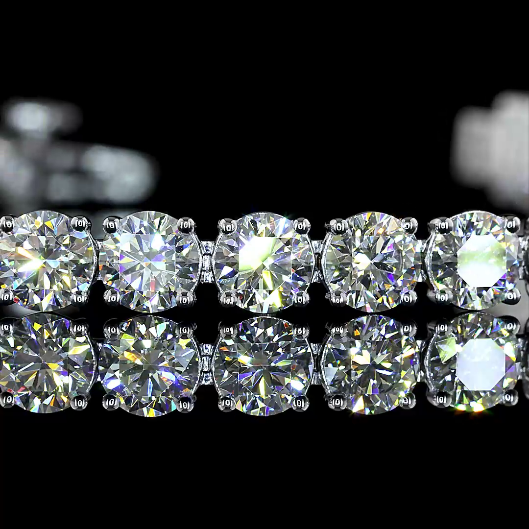 Lab-Grown 9.28 Carat Round E-F-VS1 Diamond 14K White Gold Tennis Bracelet