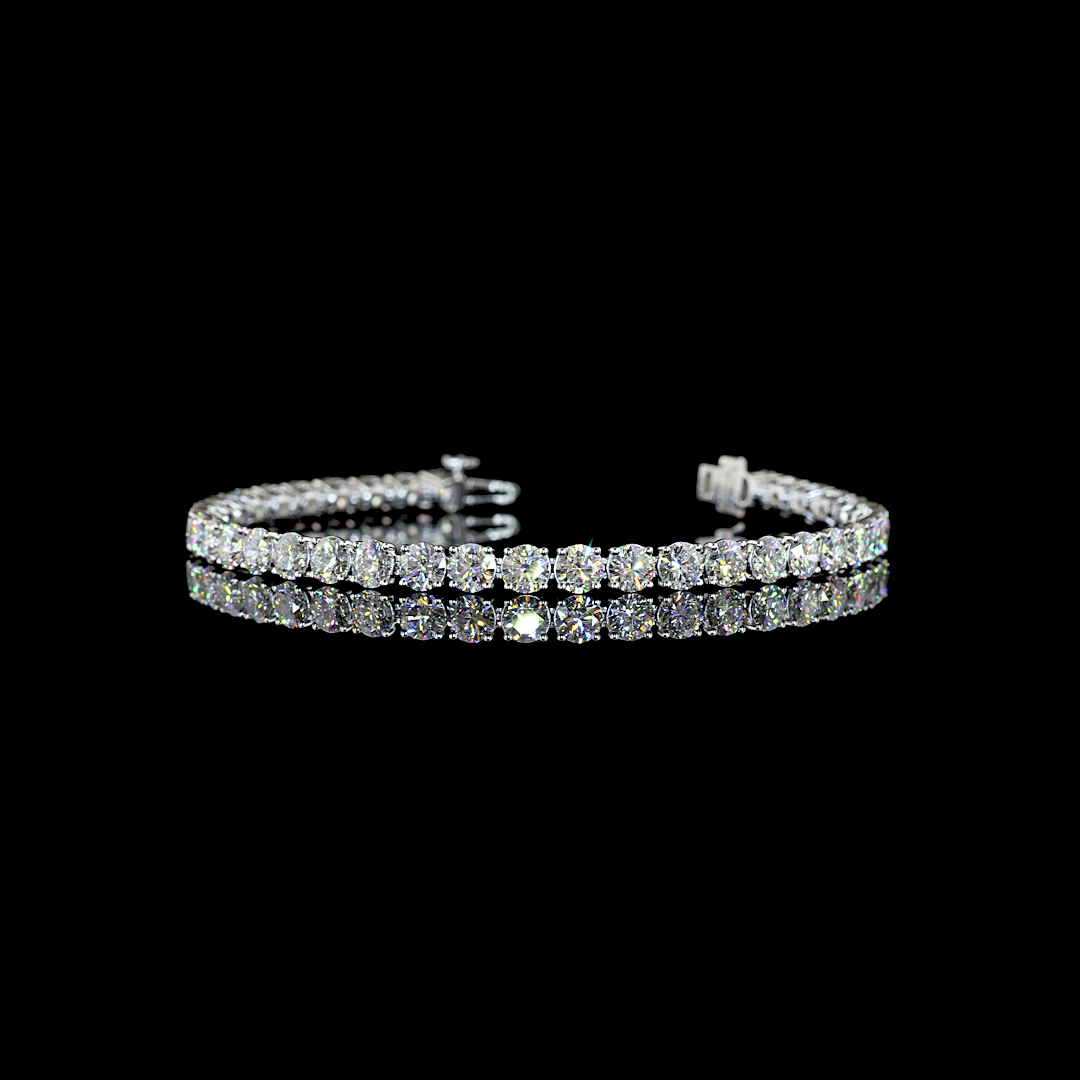 Lab-Grown 9.22 Carat Round E-F-VS1 Diamond 14K White Gold Tennis Bracelet