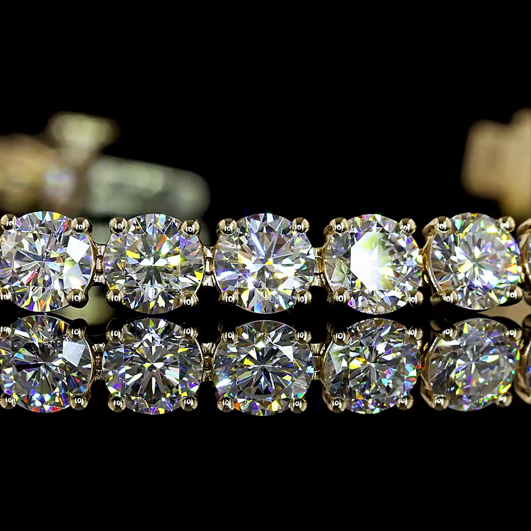 Lab-Grown 9.28 Carat Round E-F-VS1 Diamond 14K Yellow Gold Tennis Bracelet