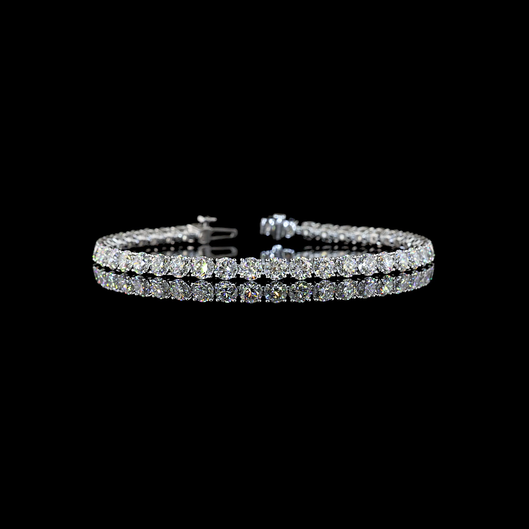 Lab-Grown 9.52 Carat Round E-F-VS1 Diamond 14K White Gold Tennis Bracelet