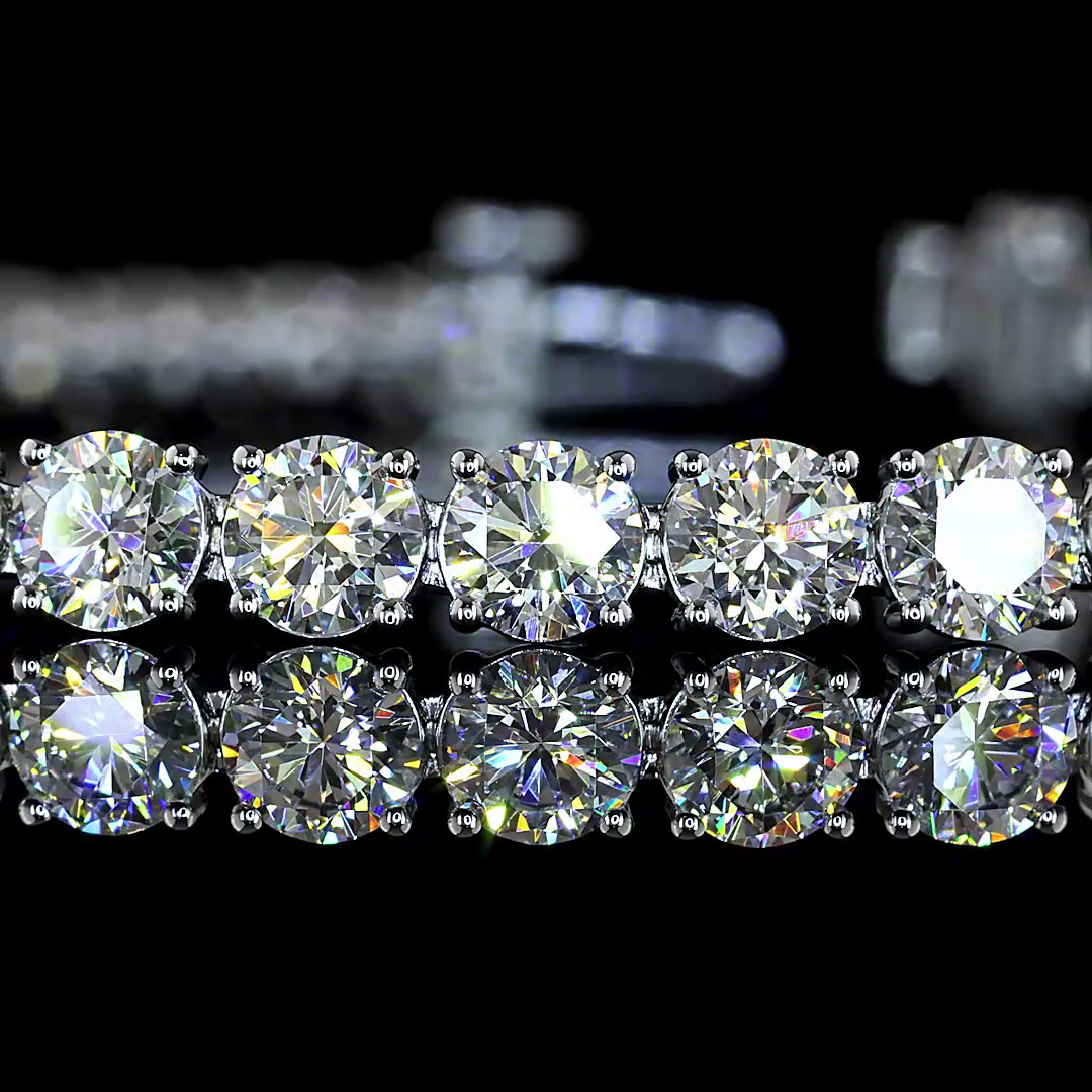 Lab-Grown 9.52 Carat Round E-F-VS1 Diamond 14K White Gold Tennis Bracelet