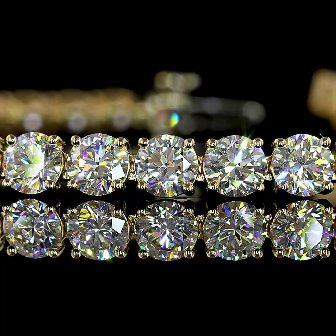 Lab-Grown 9.61 Carat Round E-F-VS1 Diamond 14K Yellow Gold Tennis Bracelet