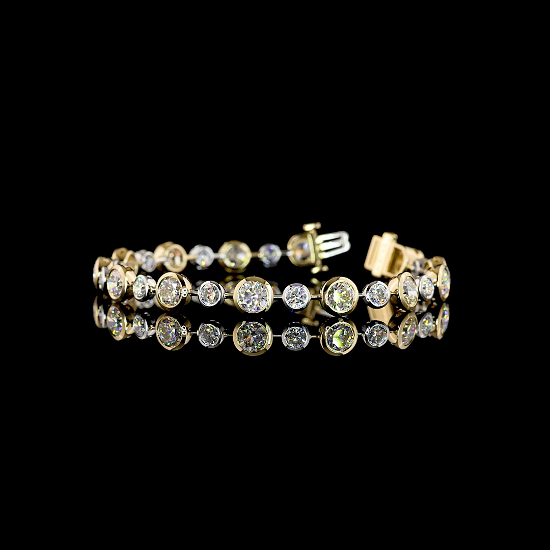Lab-Grown 10.87 Carat Round E-F-VS1 Diamond 14K Two Tone Station Bracelet