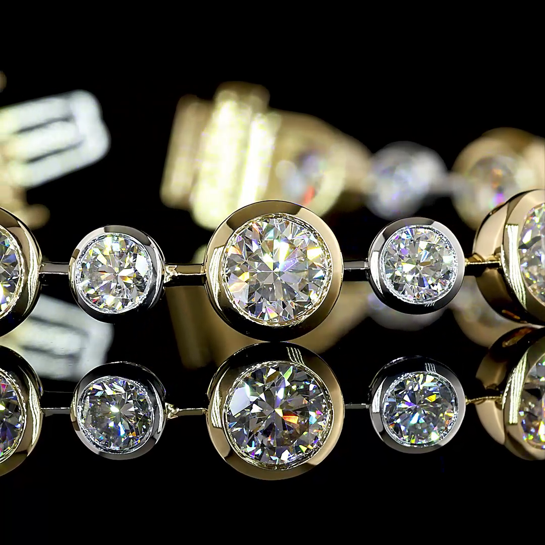 Lab-Grown 10.87 Carat Round E-F-VS1 Diamond 14K Two Tone Station Bracelet