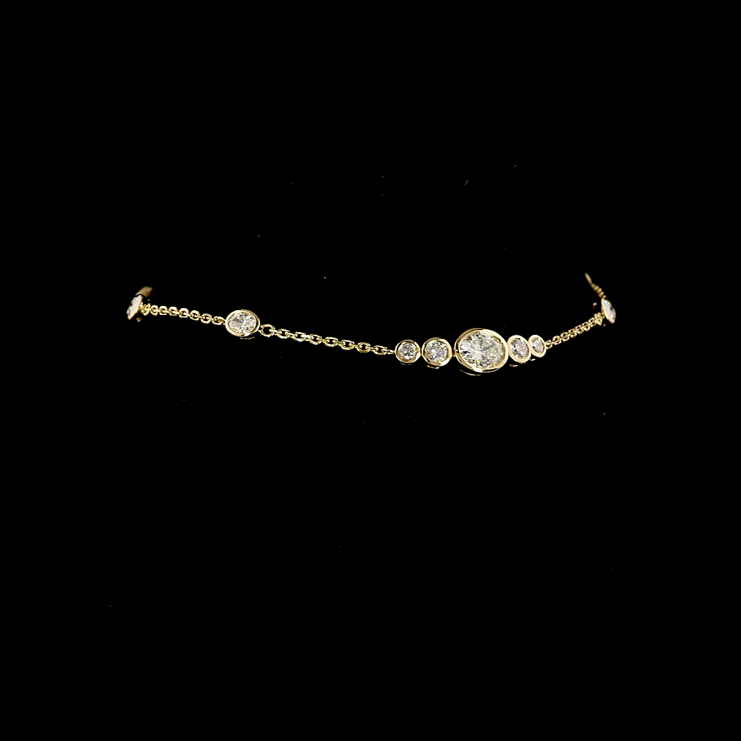 Lab-Grown 1.01 Carat Oval E-F-VS1 Diamond 14K Yellow Gold Station Bracelet