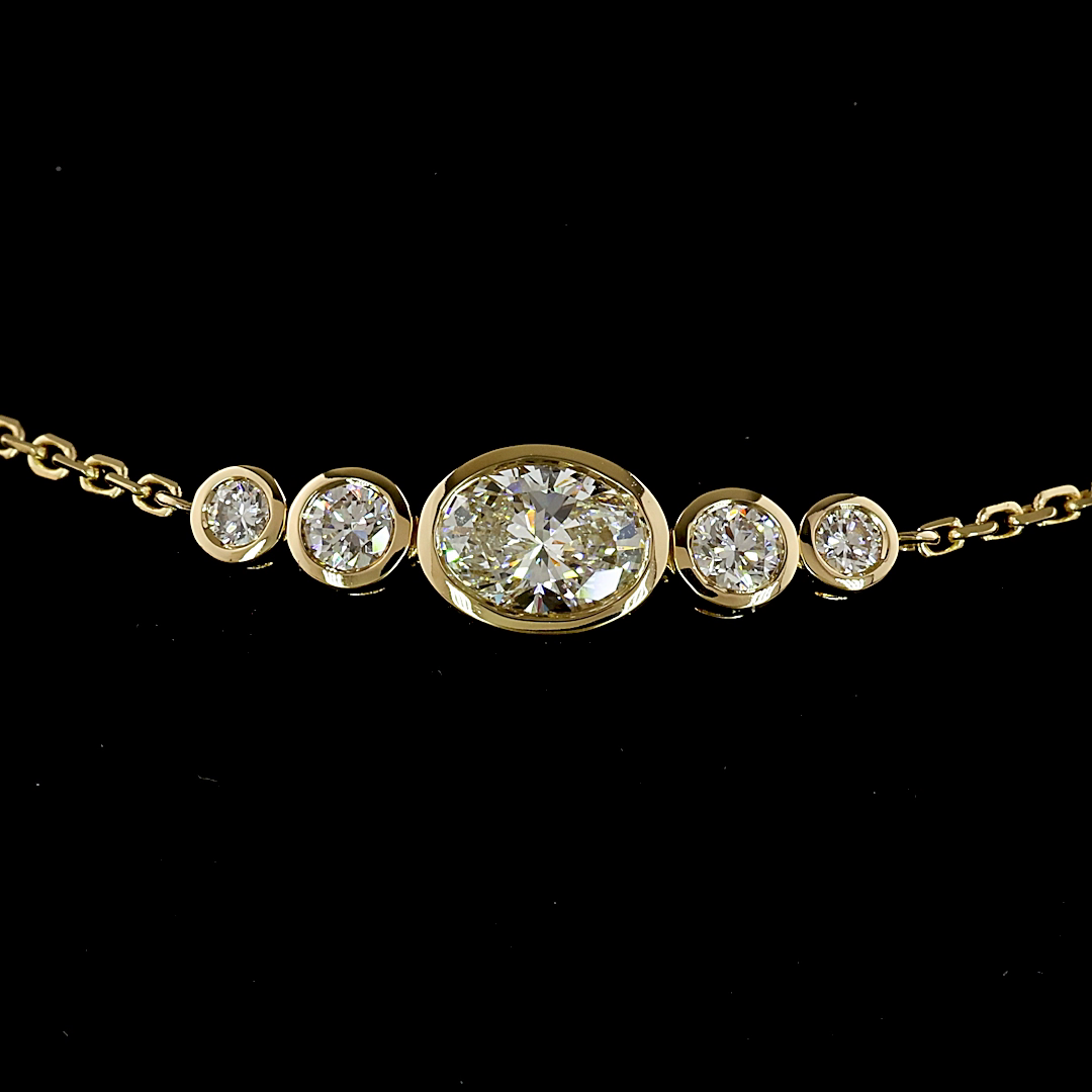 Lab-Grown 1.01 Carat Oval E-F-VS1 Diamond 14K Yellow Gold Station Bracelet