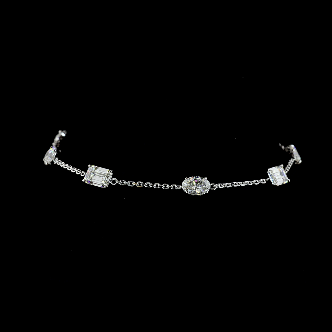 Lab-Grown 3.09 Carat MIX E-F-VS1 Diamond 14K White Gold Station Bracelet