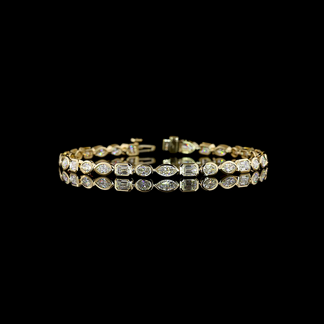 Lab-Grown 3.4 Carat MIX E-F-VS+ Diamond 14K Yellow Gold Tennis Bracelet