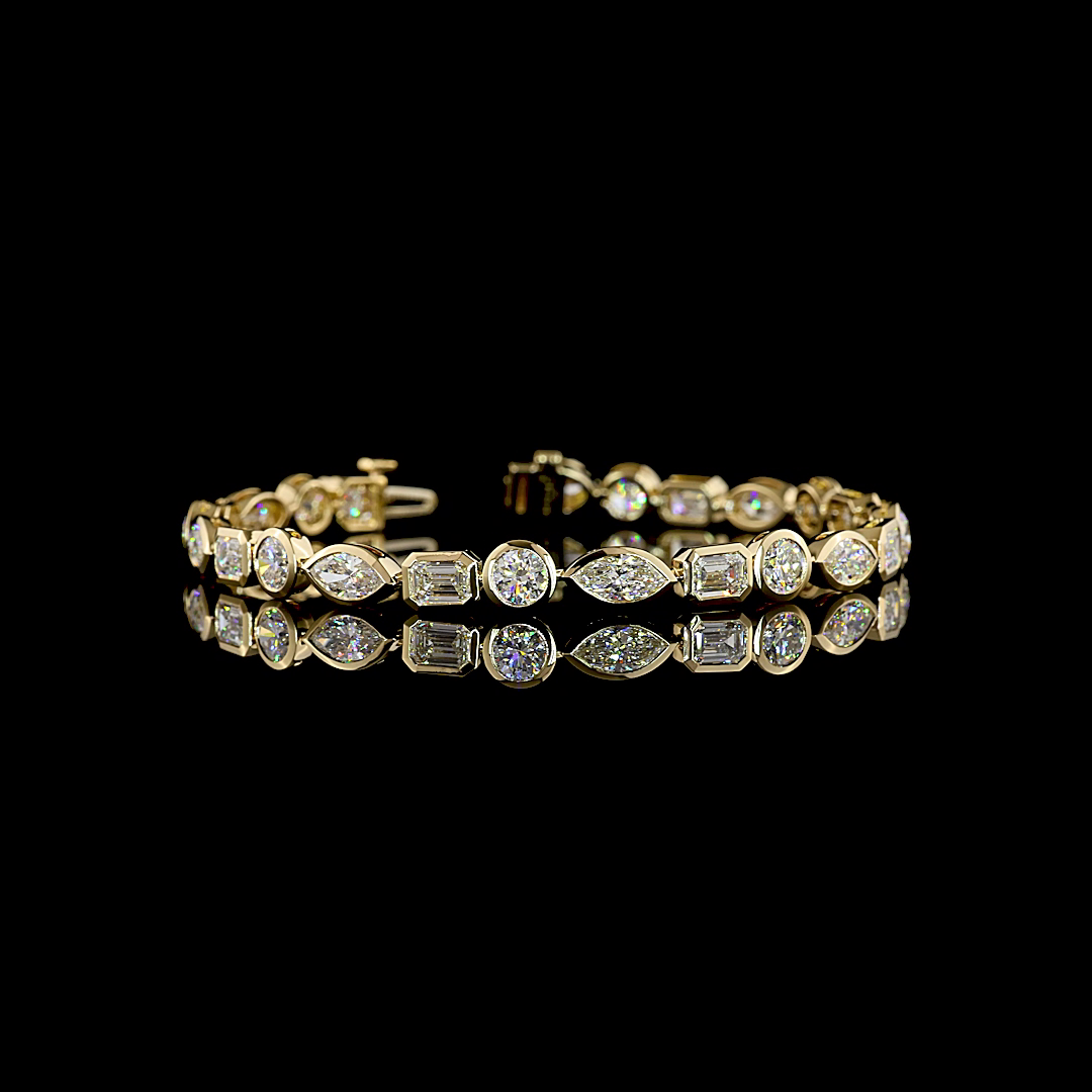 Lab-Grown 10.23 Carat MIX E-F-VS+ Diamond 14K Yellow Gold Tennis Bracelet
