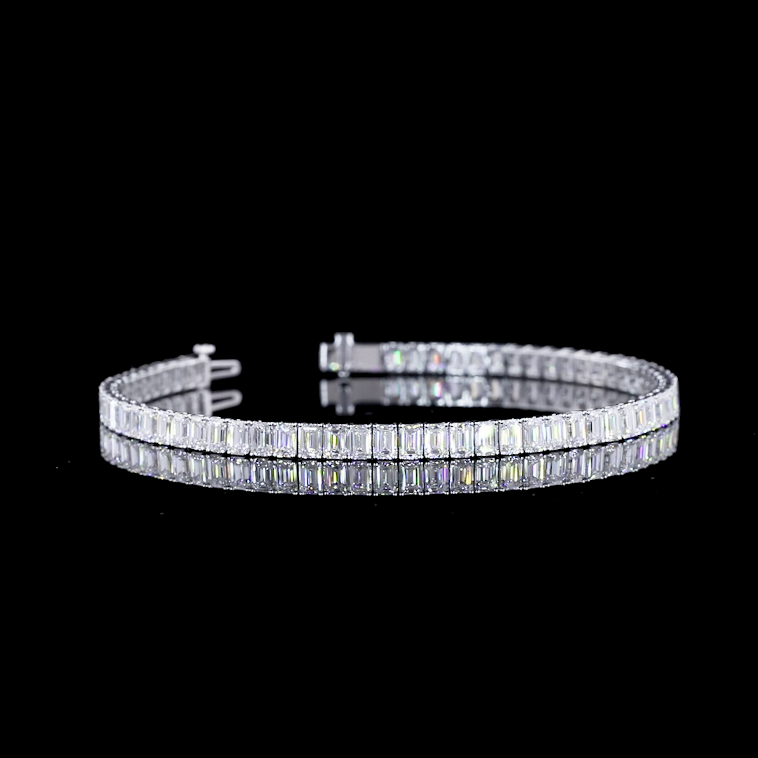 Lab-Grown 17.45 Carat Emerald E-VVS2 Diamond 14K White Gold Tennis Bracelet