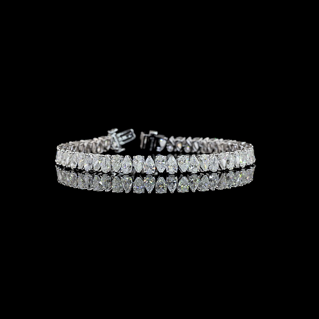 Lab-Grown 12.49 Carat Pear E-F-VS1 Diamond 14K White Gold Tennis Bracelet