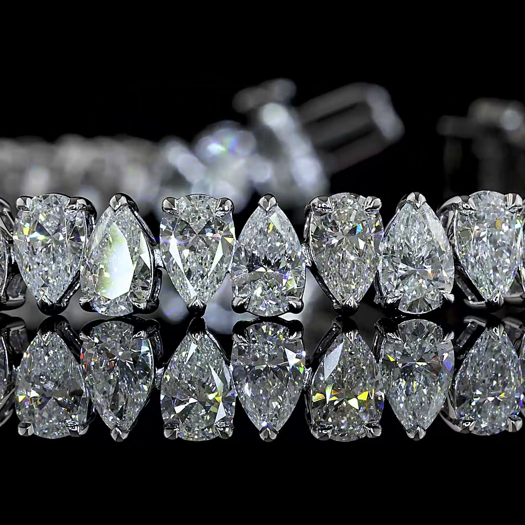 Lab-Grown 12.31 Carat Pear E-F-VS1 Diamond 14K White Gold Tennis Bracelet