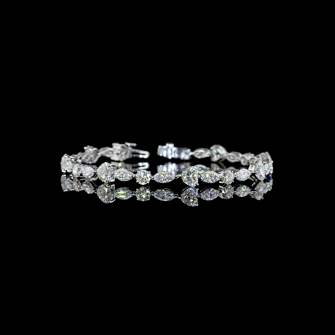 Lab-Grown 9.89 Carat MIX E-F-VVS2 Diamond 14K White Gold Tennis Bracelet