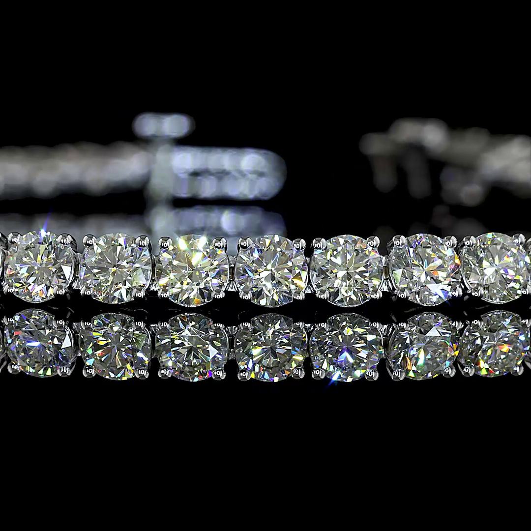 Lab-Grown 6.88 Carat Round -SI1 Diamond 14K White Gold Tennis Bracelet