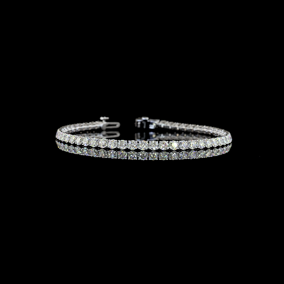 Lab-Grown 6.67 Carat Round -SI Diamond 14K White Gold Tennis Bracelet