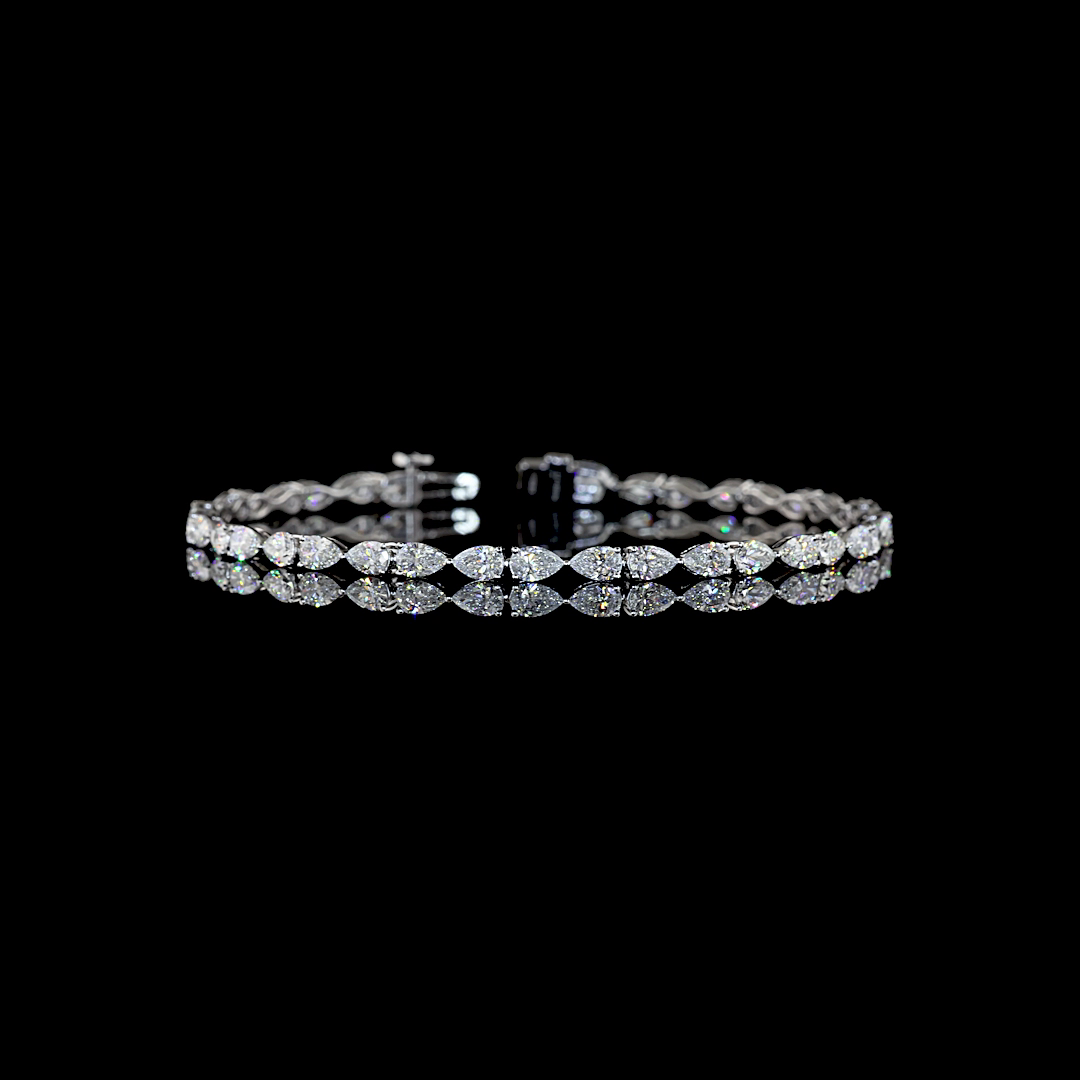 Lab-Grown 4.73 Carat Pear E-F-VS1 Diamond 14K White Gold Tennis Bracelet