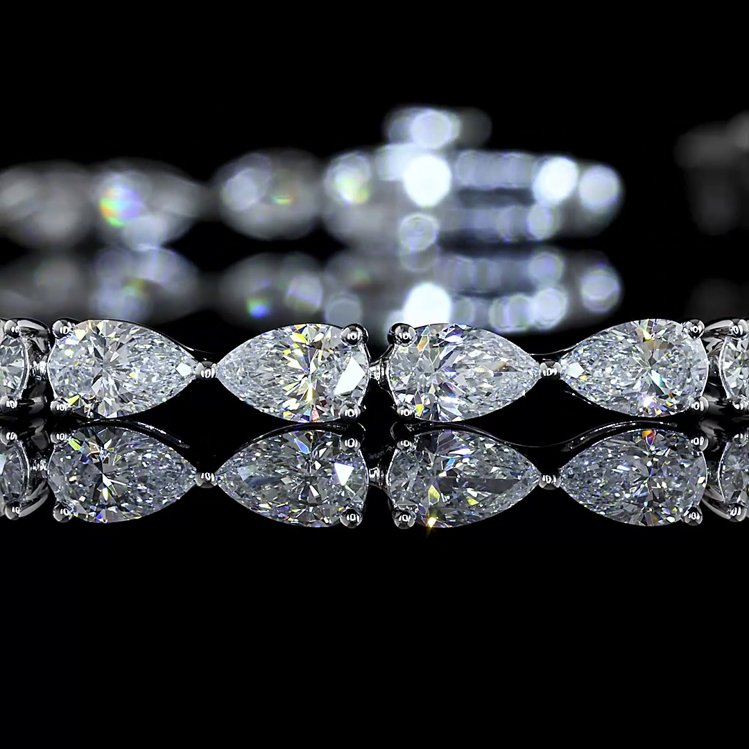 Lab-Grown 4.73 Carat Pear E-F-VS1 Diamond 14K White Gold Tennis Bracelet
