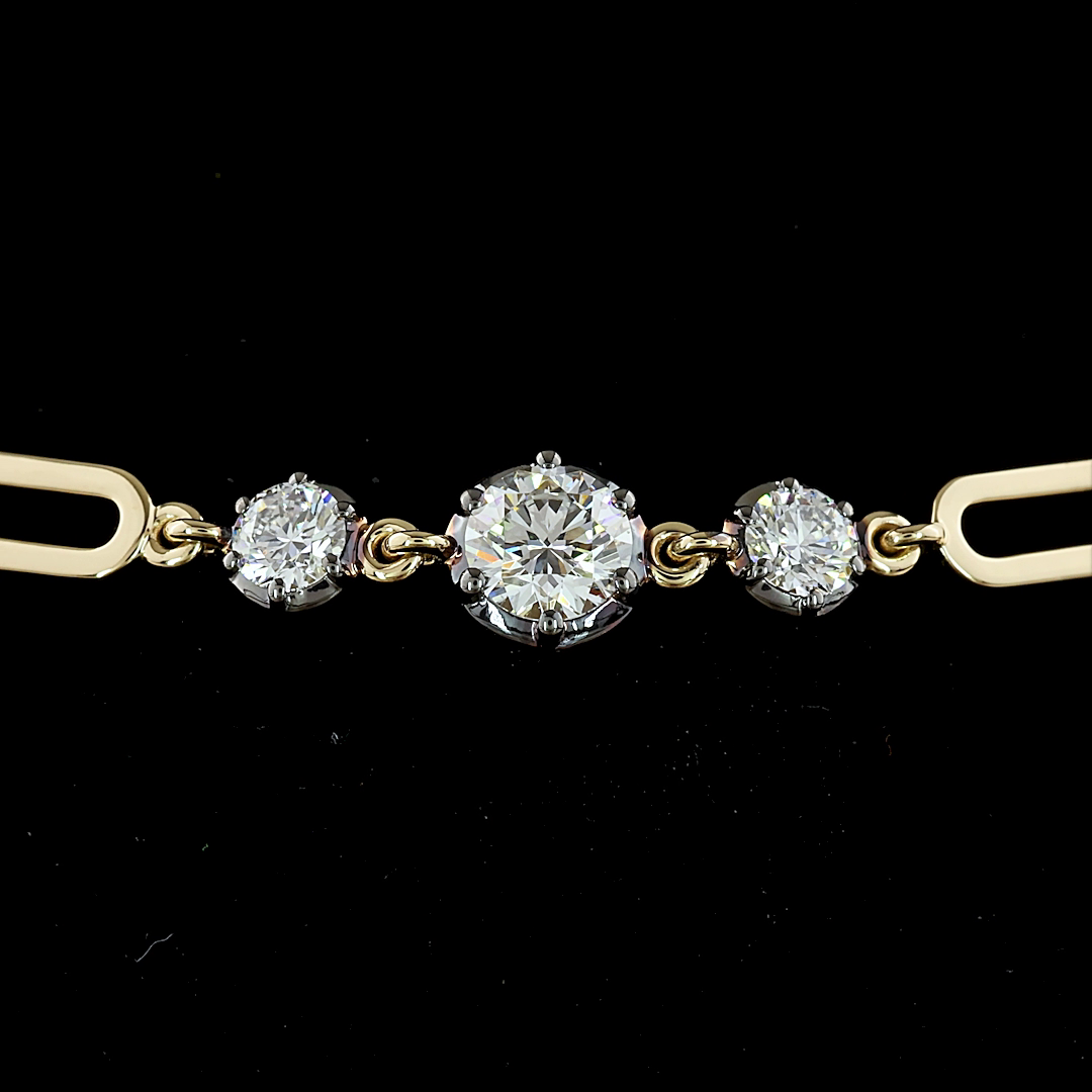 Lab-Grown 2.85 Carat Round E-F-VS1 Diamond 14K Yellow Gold Station Bracelet