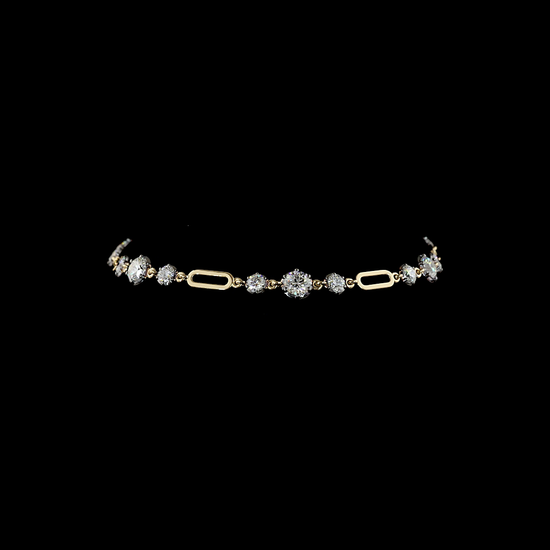 Lab-Grown 2.86 Carat Round E-F-VS1 Diamond 14K Yellow Gold Station Bracelet