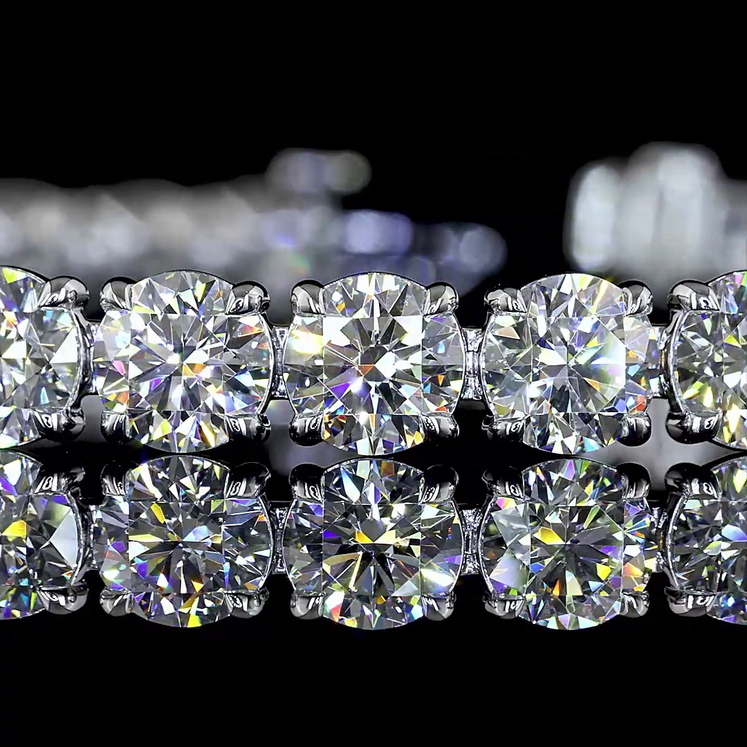 Lab-Grown 17.46 Carat Round E-F-VS1 Diamond 14K White Gold Tennis Bracelet