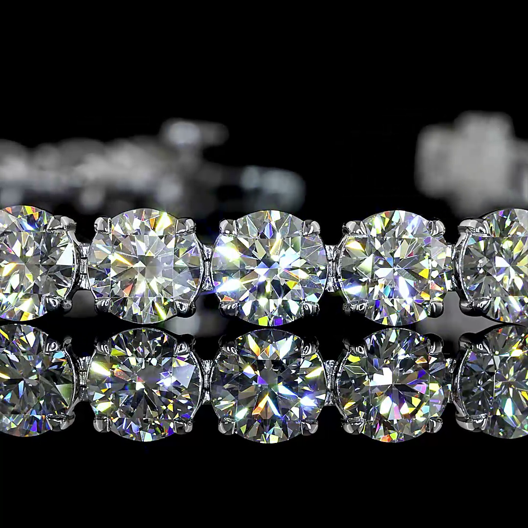 Lab-Grown 17.54 Carat Round E-F-VS1 Diamond 14K White Gold Tennis Bracelet