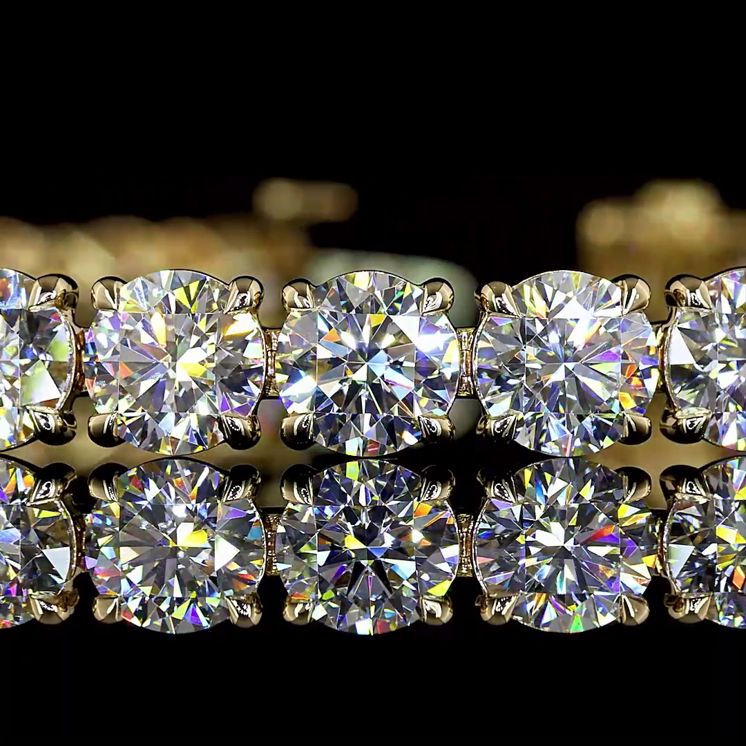 Lab-Grown 17.65 Carat Round E-F-VS1 Diamond 14K Yellow Gold Tennis Bracelet