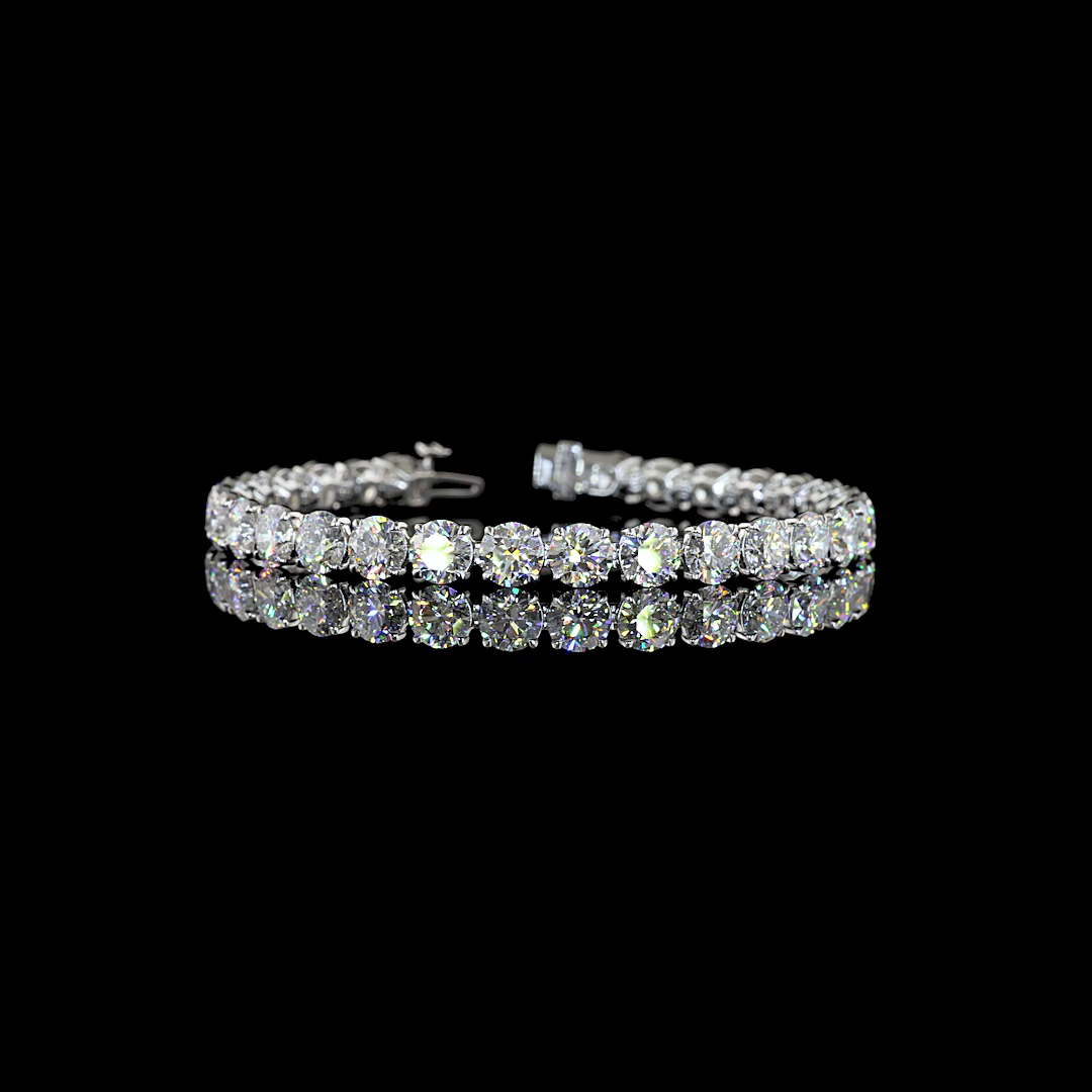 Lab-Grown 21.67 Carat Round E-F-VS1 Diamond 14K White Gold Tennis Bracelet