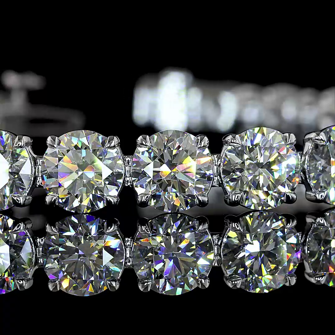 Lab-Grown 21.67 Carat Round E-F-VS1 Diamond 14K White Gold Tennis Bracelet