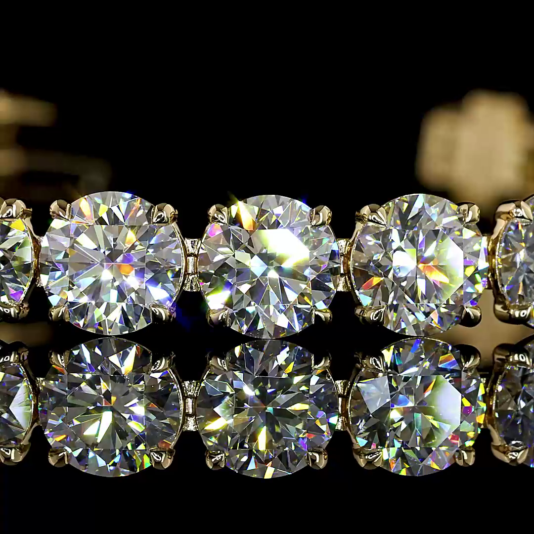 Lab-Grown 21.6 Carat Round E-F-VS1 Diamond 14K Yellow Gold Tennis Bracelet