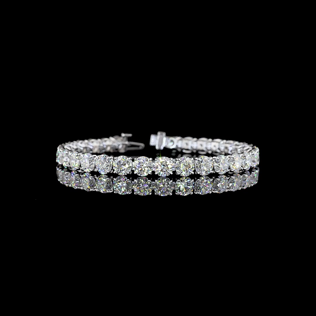 Lab-Grown 19.99 Carat Round E-F-VS1 Diamond 14K White Gold Tennis Bracelet