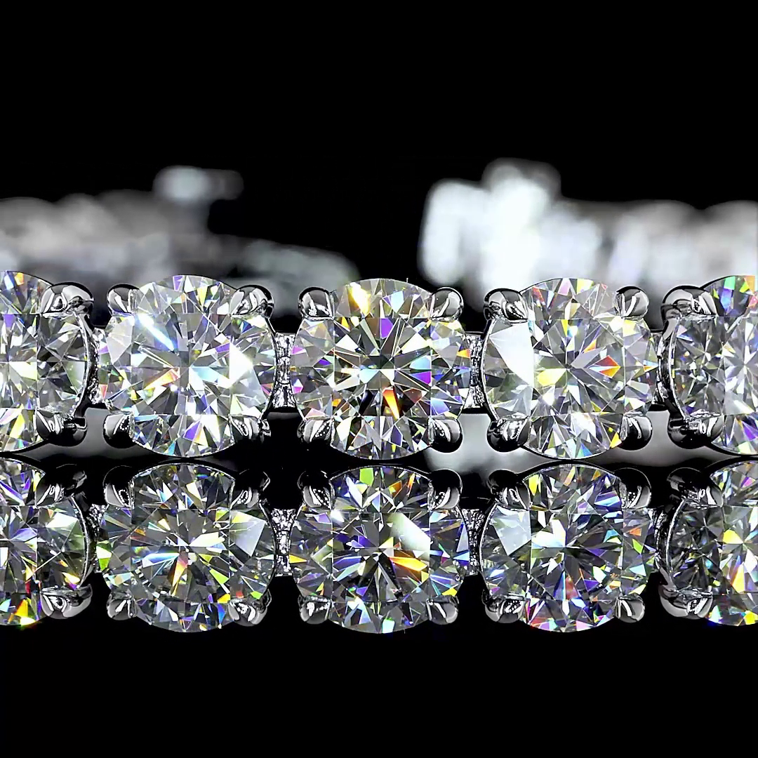 Lab-Grown 19.99 Carat Round E-F-VS1 Diamond 14K White Gold Tennis Bracelet