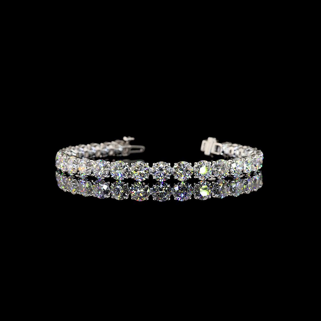 Lab-Grown 19.9 Carat Round E-F-VS1 Diamond 14K Yellow Gold Tennis Bracelet