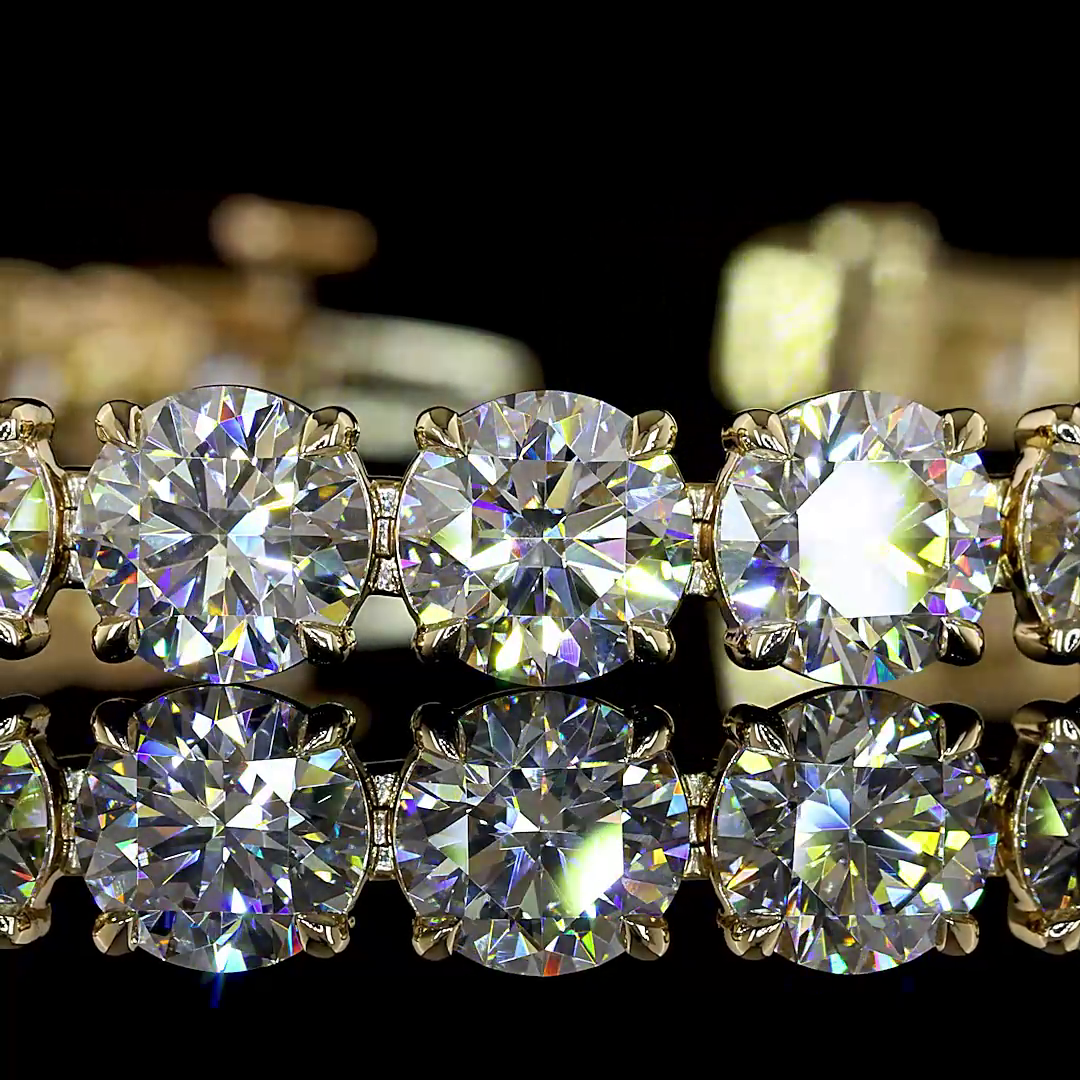 Lab-Grown 20.01 Carat Round E-F-VS1 Diamond 14K Yellow Gold Tennis Bracelet